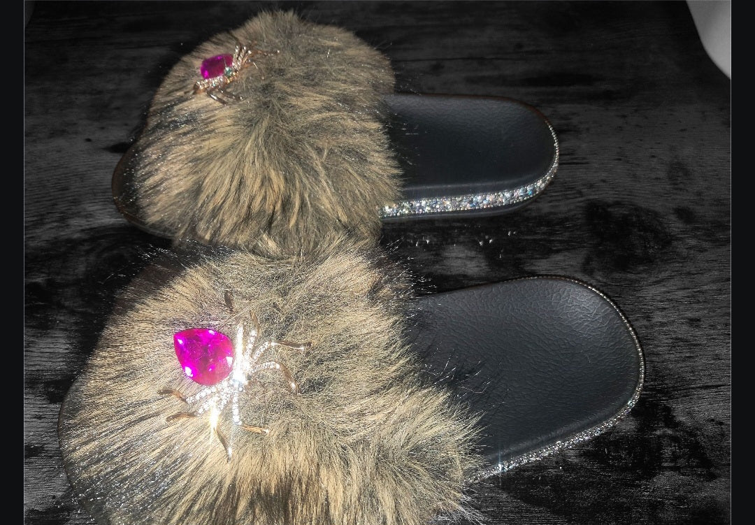 Every Step Counts - Golden Wolf Tan / Black Ritual Manifesting & Protection Activated & Blessed Slides