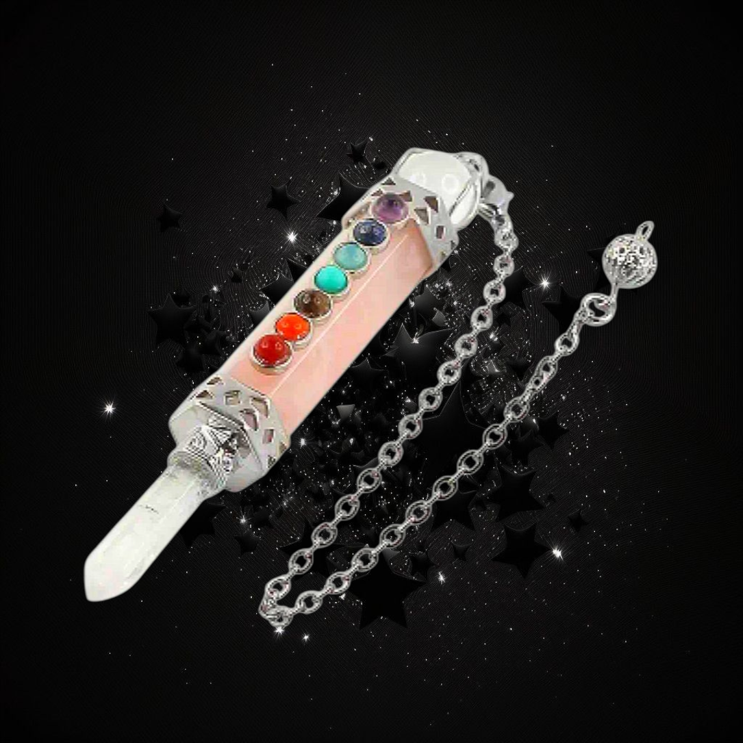 Crystal Powered Truth Giver - Rose Quartz Clear Quartz Chakra Pendulum - Ritual Protected & Activated