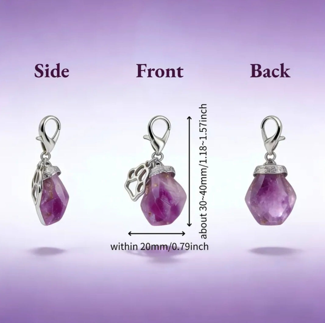 Amethyst Charmed - Energy Transmuter / Healing Protection From All Absorbing - Ritual Activated & Blessed Crystal Attachment For Familiar / Animal Collars