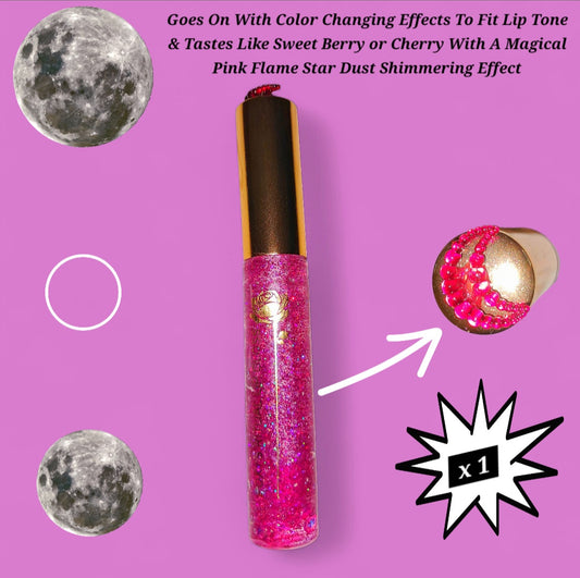 Pink Flame Warrior Spirit - Galaxtic Star Dust Color Changing - Clear Ritual Activated & Blessed - Instant Manifestation & Cleansing Energy Lip Gloss