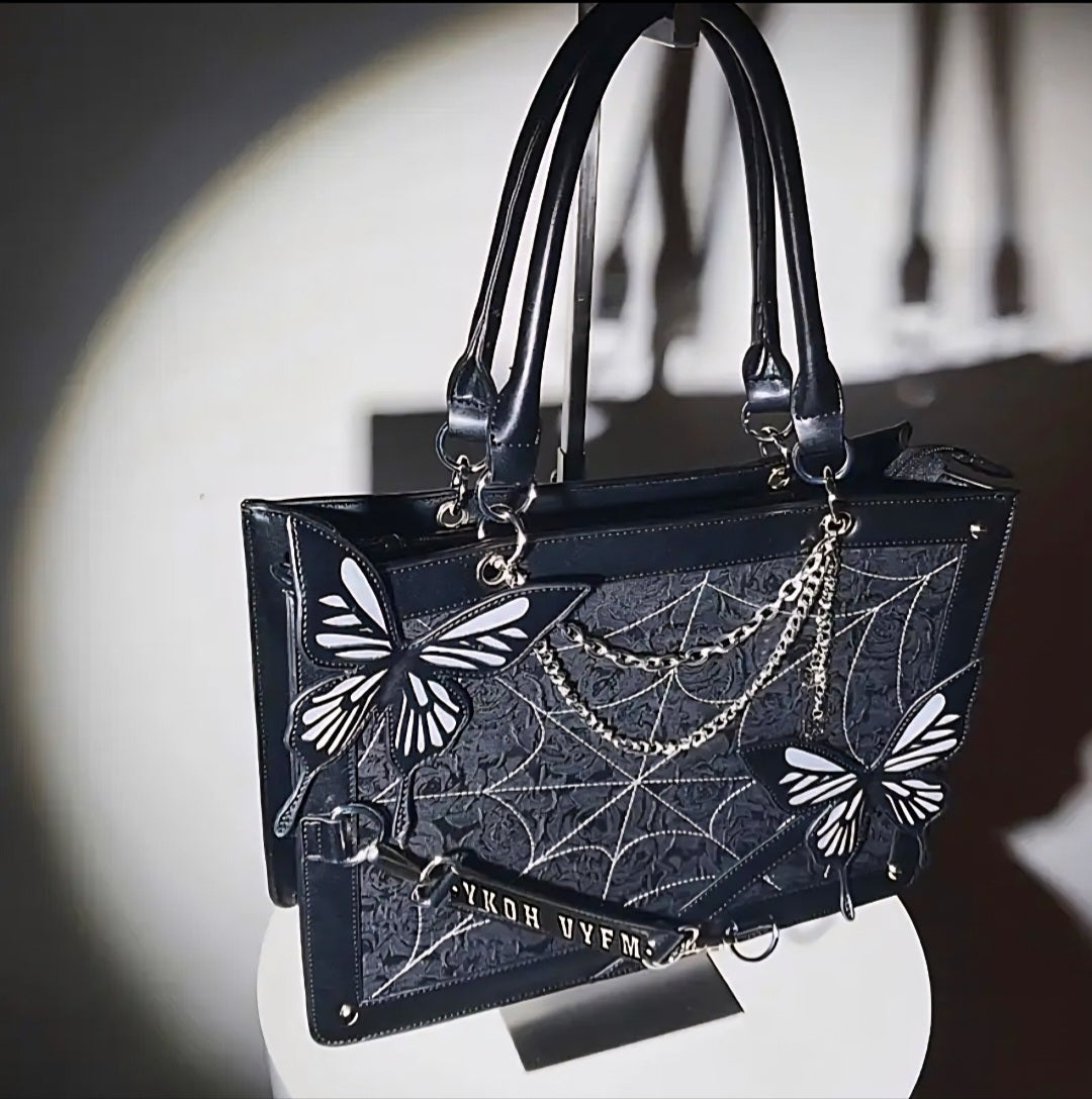 Transformation Goddess - Protection / Manifesting - Black / Sliver Ritual Activated & Blessed Butterly & Spider Web Purse