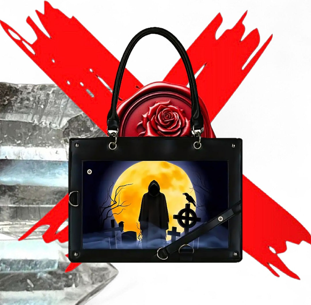 Transformation Goddess - Protection / Manifesting - Purple / Black Ritual Activated & Blessed Butterly & Moon Reaper Purse