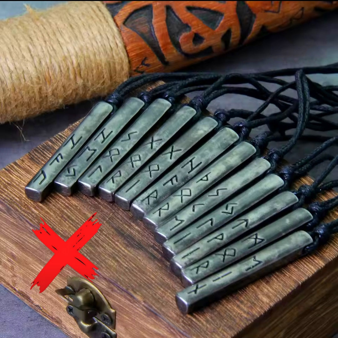 Masculine Runes Energy Cloaking & Protection Shield - Love & Life - Ritual Activated & Blessed Metal Carved Adjustable Necklace w/Wooden Gift Box