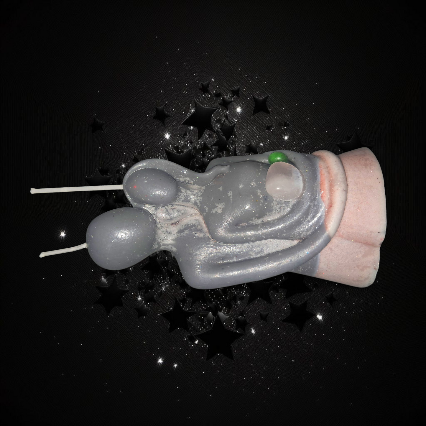 Stars & Destiny Aligns For Us - We Are One Always - Rose Quartz & Green Stone & Inside Crystal Filled Ritual Candle