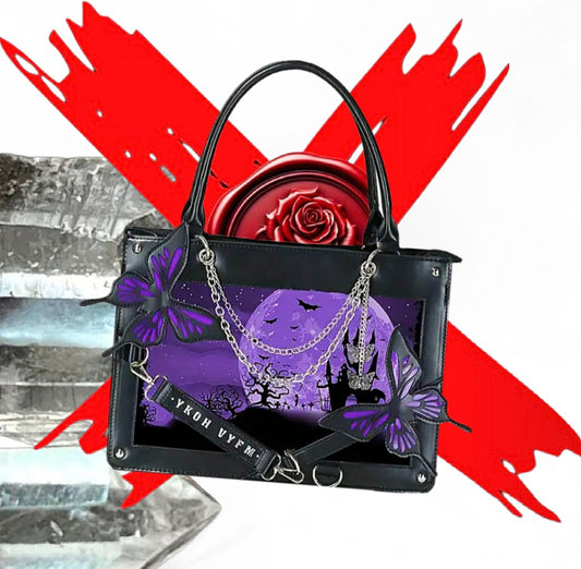 Transformation Goddess - Protection / Manifesting - Black / Purple Ritual Activated & Blessed Butterly & Moon Purse