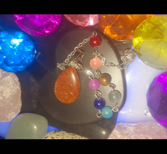 Gold Sandstone Quartz Crystal Pendulum & Necklace
