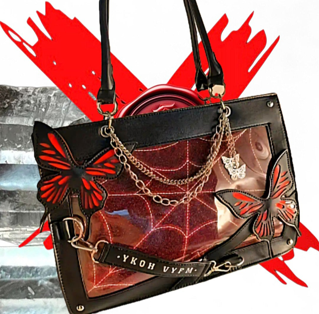 Transformation Goddess - Protection / Manifesting - Red / Black Ritual Activated & Blessed Butterly & Spider Web Purse