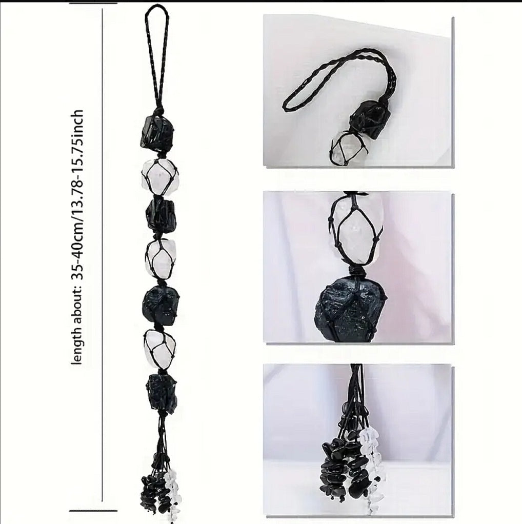 Safe Travels & Manifesting Hanging Crystal Magnet - Selentie & Obsidian Crystal Ritual Activated & Blessed
